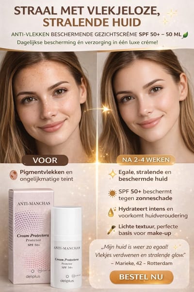 250 ML ANTI-VLEKKEN GEZICHTSCRÈME SPF 50+  VOOR EEN EGALERE, STRALENDE EN JEUGDIGE HUID  BESCHERMT TEGEN ZON, VERVUILING  EN BLAUW LICHT  – HET WONDERMIDDEL TEGEN VLEKKEN EN VERKLEURINGEN!