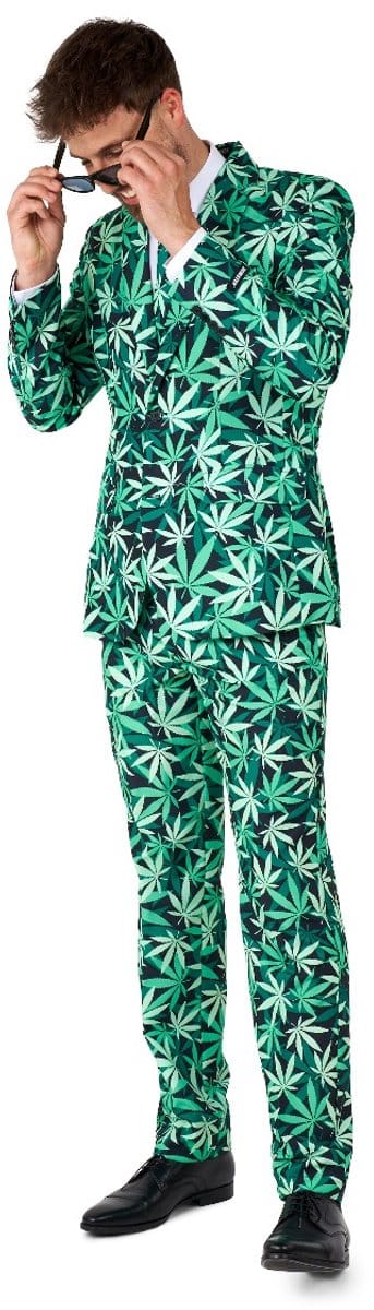 Suitmeister Cannabis - Heren Pak - Carnavalskleding - Kostuum - Wiet - Groen - Maat S