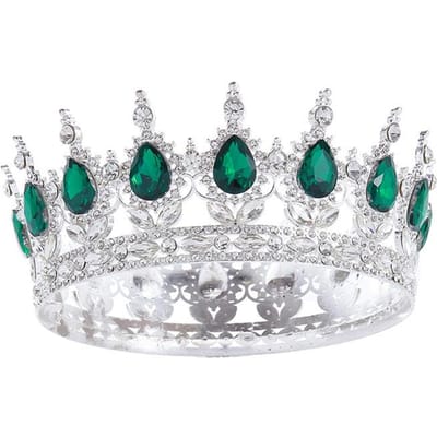 Couronne Ronde Baroque Européenne Alliage Coiffe Couronne d'Anniversaire Couronne de Cérémonie Adulte Dix-Huit Ans Reine white