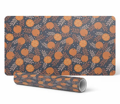 Antislip muis- en toetsenbordmat met sinaasappel- en bladmotief, 90x45 cm