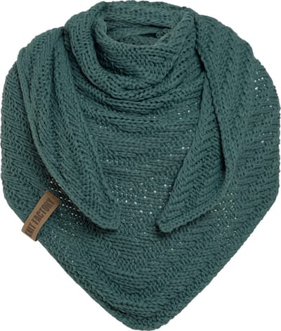 Knit Factory Sally Gebreide Omslagdoek - Driehoek Sjaal Dames - Dames sjaal - Wintersjaal - Stola - Wollen sjaal - Groene sjaal - Laurel - 220x85 cm - Grof gebreid