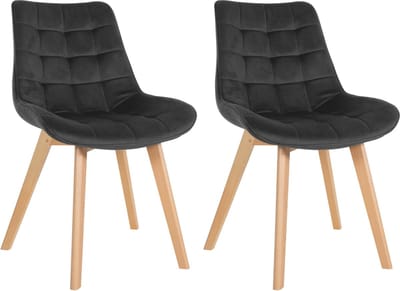 CLP Brook Set van 2 eetkamerstoelen - Hout frame - Fluweel - Velvet - zwart
