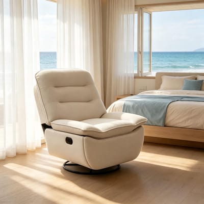 HAUSS SPOLE Relaxfauteuil - Draaibaar En Handmatig Verstelbaar - Met Schommelfunctie - Voor Woonkamer En Studeerkamer - Stof Beige
