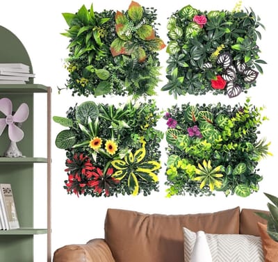 Groene planten achtergrond - Kunstgras panelen - Ruimte verfraaien - UV-bestendige inkijkbescherming - 4 stuks 25 cm - Groen