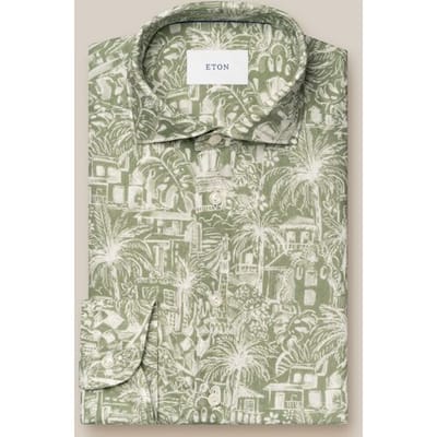 Eton Overhemd Linnen Rich Fantasy Pattern Groen / male