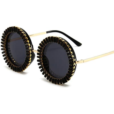 Luxe Designer Ronde Diamant Zonnebril Dames Mode Vintage Steampunk Zonnebrillen UV400 Bescherming Sexy Dames Brillen as the picture black