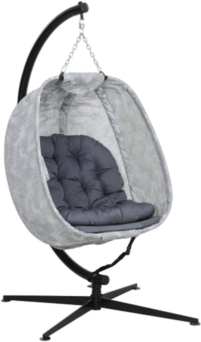 Eivormige hangstoel voor buiten, opvouwbare schommelstoel met frame, zitkussens, hangmat voor 1 persoon, schommelstoel voor binnen en buiten, terras, tuin, grijs