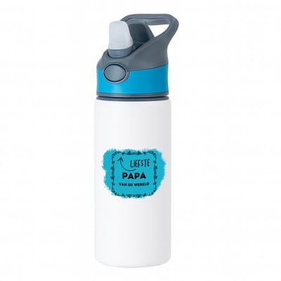 Hacebo® - liefste papa van de wereld waterfles met rietje blauw - Papa - de liefste vader - vader cadeautjes - vaderdag - verjaardag - geschenk - kado - water fles - 650ML