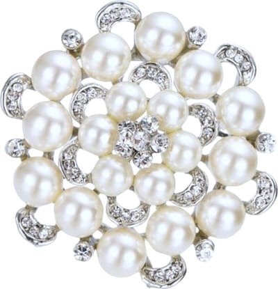 Fako Bijoux® - Broche - Bloem - Parel - XL - 50x56mm - Zilverkleurig