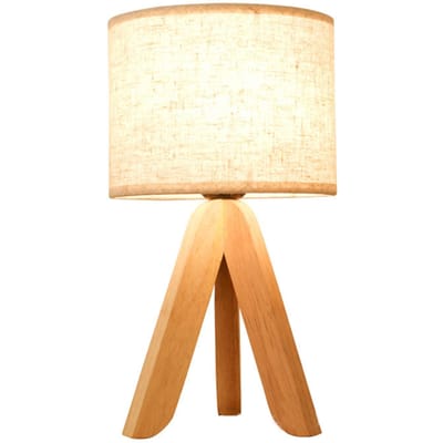 LED lampe de chevet en bois trépied lampe de Table Vintage abat-jour en lin blanc pour chambre salon E27 EU Plug beige