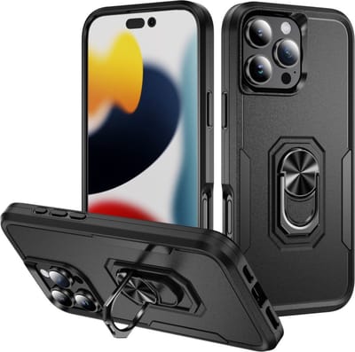 Lunso Geschikt voor iPhone 16 Pro Max hoesje - Armor backcover met ringhouder - Zwart