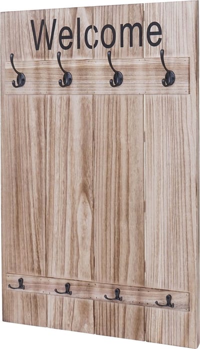 Wandgarderobe MCW-C89 Welcome, garderobe Garderobe paneel, shabby look vintage, 91x60cm ~ naturelbruin