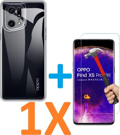 Soft TPU Transparant hoesje Silicone Case + 1 stuk Glas Screenprotector Geschikt voor: Oppo Find X5 pro