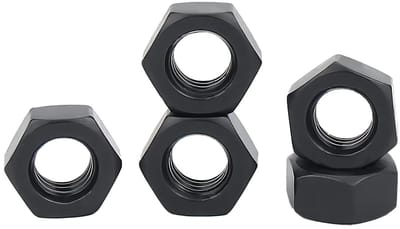 Set van 5 M18 Zwarte Hex Moeren van Koolstofstaal, Duurzame Bevestigingsmiddelen voor Bouw en Industrie