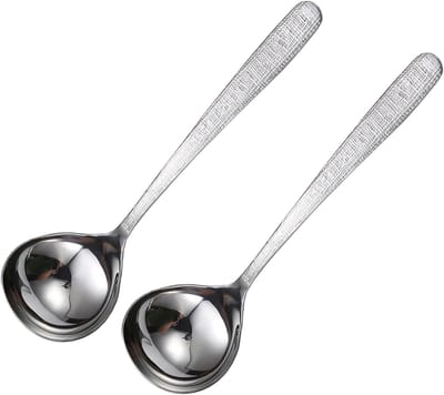 Set van 2 Kleine Soeplepjes van RVS 20cm - Ideaal voor Soep, Saus en Stovetops, Vaatwasserbestendig met Vis Schubbenpatroon