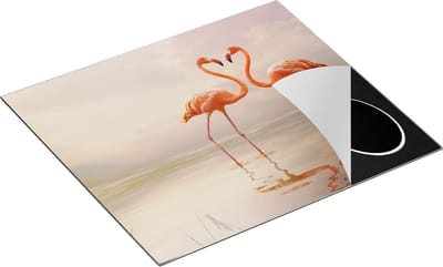 Chefcare Inductie Beschermer Twee Flamingo's in een Hartjes Vorm - 60x50 cm - Afdekplaat Inductie - Kookplaat Beschermer - Inductie Mat