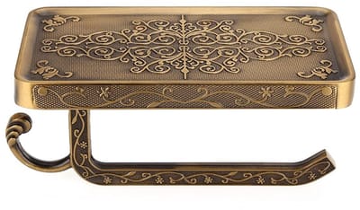 Dailygoods- Papierhouder Vintage Antiek - Messing Behuizing - Telefoon Plankje - Wandmontage - Decoratie Badkamer - Elegant Design - Toiletrolhouder