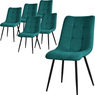 Eetkamerstoelen set van 6 petrol keukenstoelen met polyester bekleding en stalen poten ML design
