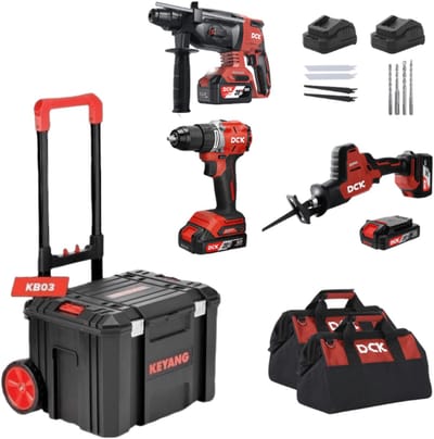 DCK Plumberset 20V Accu Gereedschap Set – Reciprozaag, Boorhamer & Boor-/Schroefmachine in Trolley
