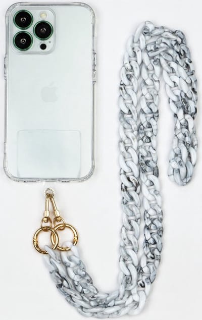 Casemania Universele Telefoonkoord met Kralen - Verstelbare Pols Ketting - Koord voor Telefoon - Marmer Wit