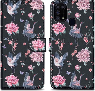 Cadorabo Hoesje geschikt voor Samsung Galaxy M31 - Design Kraan & Bloemen No. 9 - Beschermhoes Case Cover met magnetische sluiting, standaardfunctie en kaartvakje