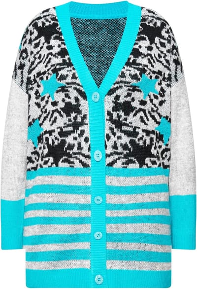 Angel of Style - Dames - Vest motiefmix lange mouwen - Mineraalblauw - Maat 46+