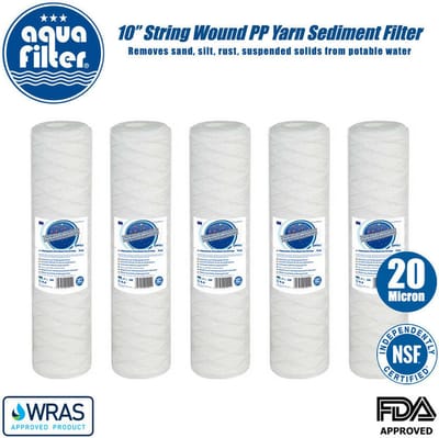 Aquafilter 5 stuks !! Sedimentfilter voor 10" filterhuis 20 micron van gedraaide koord