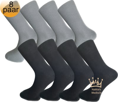 Medische sokken - 100% katoen - 8 paar - Maat 39/42 - Grijs en Zwart - Neuropathie - Reuma - Diabetes