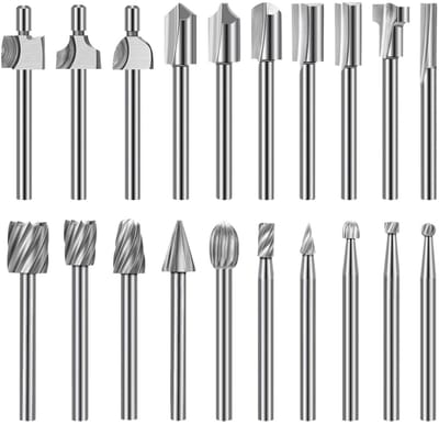 longziming -20-delige HSS Frezenset voor Router en Rotary Tool - Houtbewerkings Bits Set - Graveren en Snijden - Voor Hout, PVC, Acryl en Kunststof