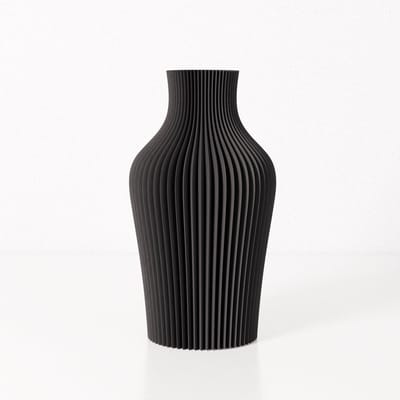 Fleuriek vaas LIV - Zwart H30 cm - Slanke siervaas met geplooid design - Moderne decoratie voor tafel of wandplank