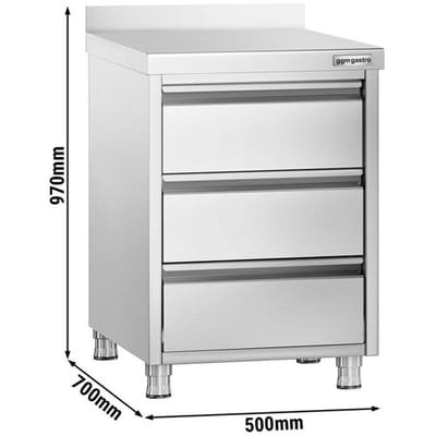GGM Gastro Schubladenschrank PREMIUM mit 3 Schubladen & Aufkantung - 500x700mm Zilver