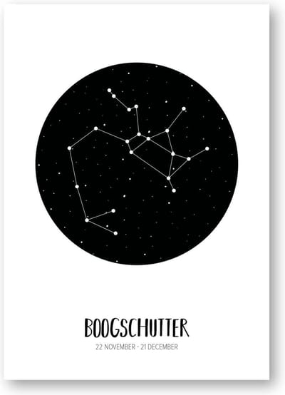 Sterrenbeeld poster Boogschutter | A3 formaat | zwart-wit | MOODZ design