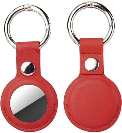 Hoesje geschikt voor AirTag - AirTag sleutelhanger - Kunstlederen case - Airtag protector - Hanger - Rood - 1 stuk - Spullen kwijtraken - Jonyx