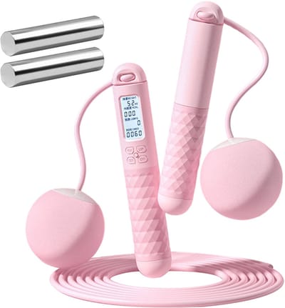 Touwloze Springtouw met Slimme Teller - Draadloos Fitness Accessoire - Voor Cardio Training & Afvallen - Geschikt voor Mannen en Vrouwen - roze- 1 Stuk