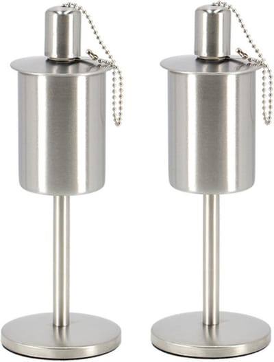 Esschert design RVS olie/tuinfakkel - 2x - 9.5 x 25 cm - op stabiele voet
