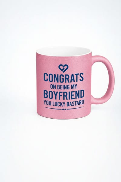 Roze Glitter Mok 'Congrats op Mijn Vriend, You Lucky Bastard' - Grappig Cadeau voor Boyfriend