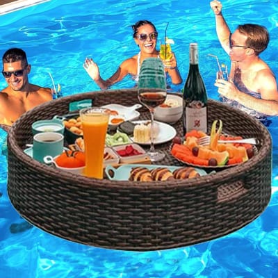 Drijvend dienblad - Rotan lade - Ontbijt op water - Stabiel drijvend ontwerp - 60 of 80 cm - Natuurlijk