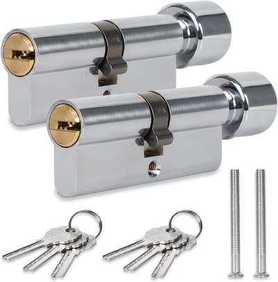 Locking Cylinder met Knop - 30/30 mm - 2 Stuks - Euro Cilinder - Messing Cilinder - Beveiligingsslot met 3 Sleutels - Diefstalbeveiliging - Boorbeveiliging - Vervangaccessoires