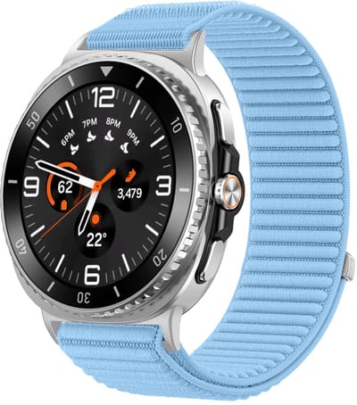 Stravo Nylon bandje – Geschikt voor Samsung Galaxy Watch 9 (40/44mm) / Watch 8 (40/44mm) / 8 Classic (46mm) – Smartwatch horlogeband met geweven structuur en klittenband – Lichtblauw