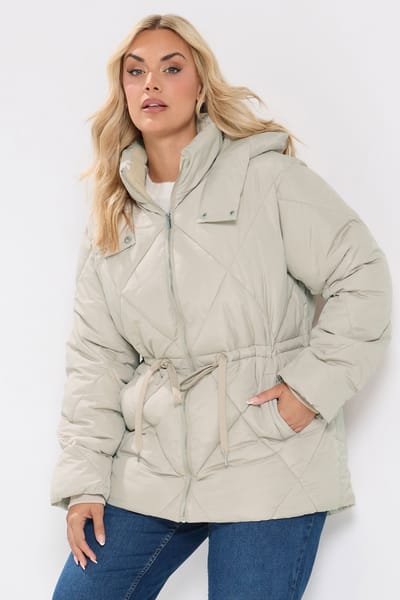 Yours Ivoorwitte Gewatteerde Pufferjas Met Diamantruiten Size 42