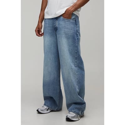 Baggy Acid Wash Jeans | Acid Wash Mid Blue | Size 42