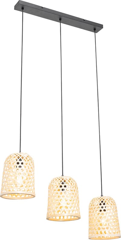 QAZQA rayan - Oosterse Hanglamp eettafel - 3 lichts - L 70 cm - Naturel - Woonkamer | Slaapkamer | Keuken