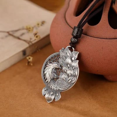 Etnische Stijl Thais Vintage Uitgesneden Hanger Hangend Lange Klassieke Feniks Ketting Sleutelbeenketting Banket Sieraden 45cm brown