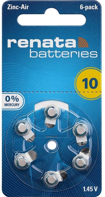 ZA10 Hoortoestelbatterij Type 10 Geel Zink-Lucht 1,45V 105mAh – Blister 6 stuks | PR70 | Kwikvrij | Swiss Made