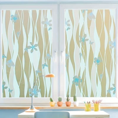 1 Rouleau 60cm Large Bande Adhésive Motif Papillon Bleu Film d'Intimité Contrôle de la Chaleur Protection UV, Autocollants de Fenêtre Opaques 5m