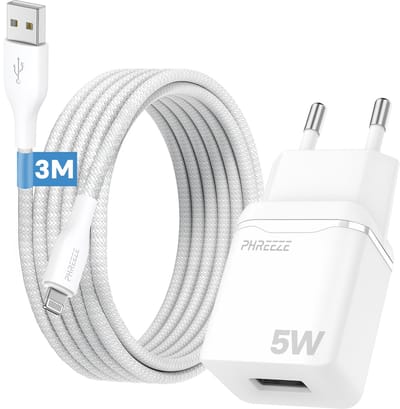 Phreeze usb oplader geschikt voor iPhone 14 13 12 11 X en iPad - Met usb naar Lightning kabel 3 meter - 5v 1a usb power adapter