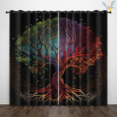 2 stuks gordijnen met print van het Levensboom-patroon, versierd in zwarte gotische stijl voor slaapkamer en woonkamer 140x160cm&Grommet Top
