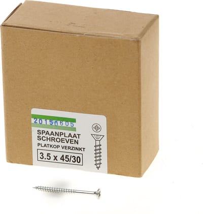 Hoenderdaal Spaanplaatschroef verzinkt platverzonken kop PZ2 deeldraad 3.5X45/30 (per 200 stuks)