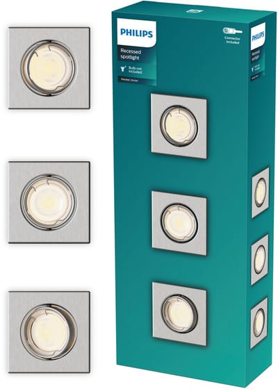 Philips Peridot inbouwspot - GU10 fitting - Nikkel - Vierkant - Richtbare spot - 3-pack