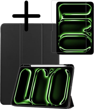 Hoesje Geschikt voor Apple iPad Pro (2024/2025) - 11 inch - Met Screenprotector - Trifold Bookcase - Hard Cover - Hardcover Book Case - Tablet Hoes - Zwart